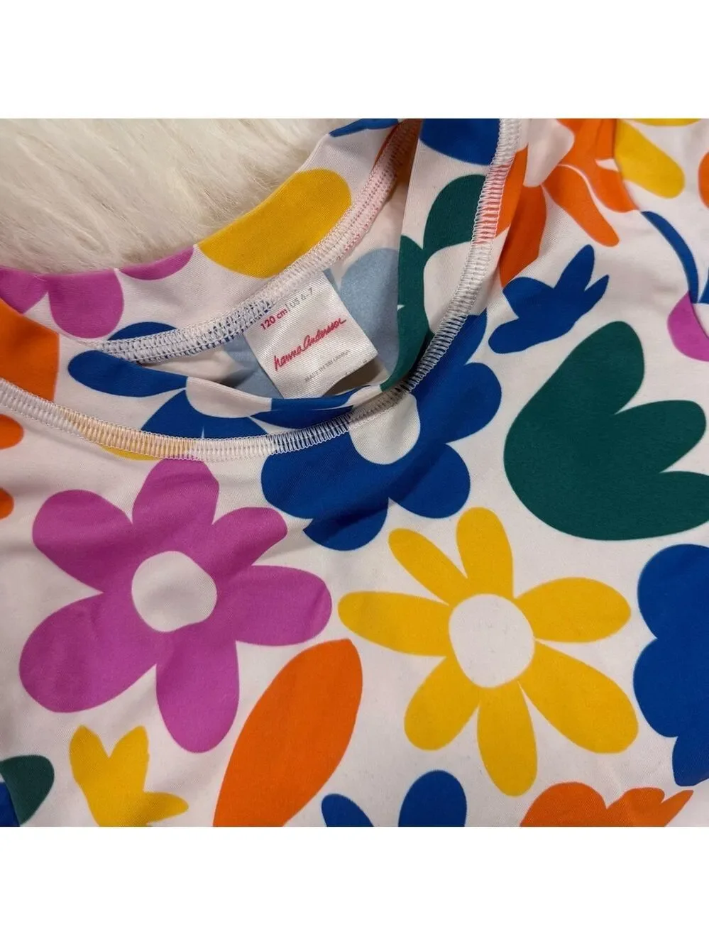 Hanna Andersson Girls Long‎ Sleeve Swim Rashguard Flower Print on White Size 6/7